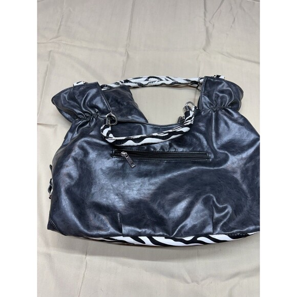 Vintage Y2K Zebra Print Ruffle Handbag Studded Hobo Bag Retro McBling Aesthetic - Picture 9 of 12
